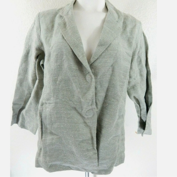 Eileen Fisher Green Textured Linen Blazer - Picture 1 of 3